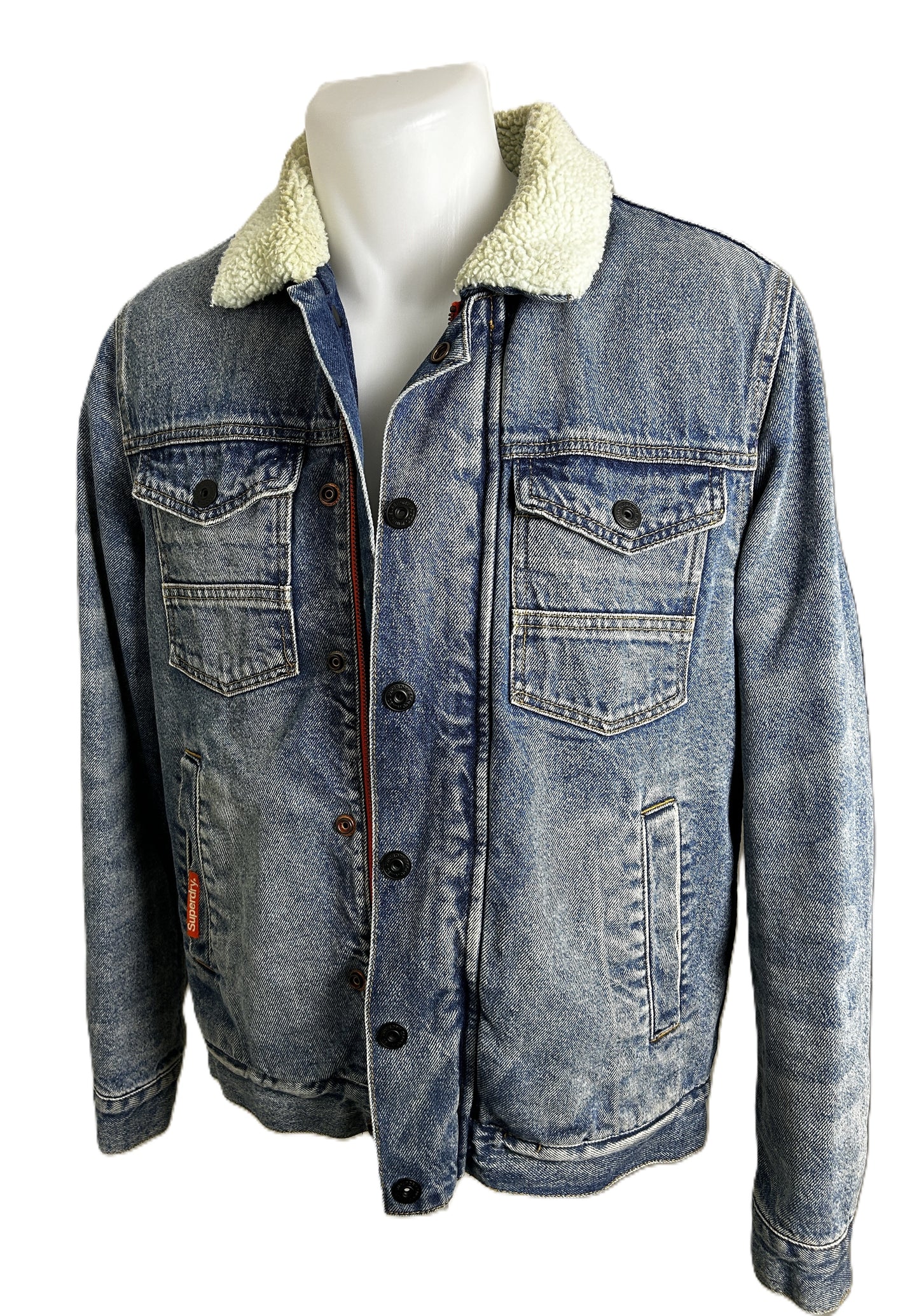 Veste en jeans Trucker Superdry doublé sherpa Taille S Bleu